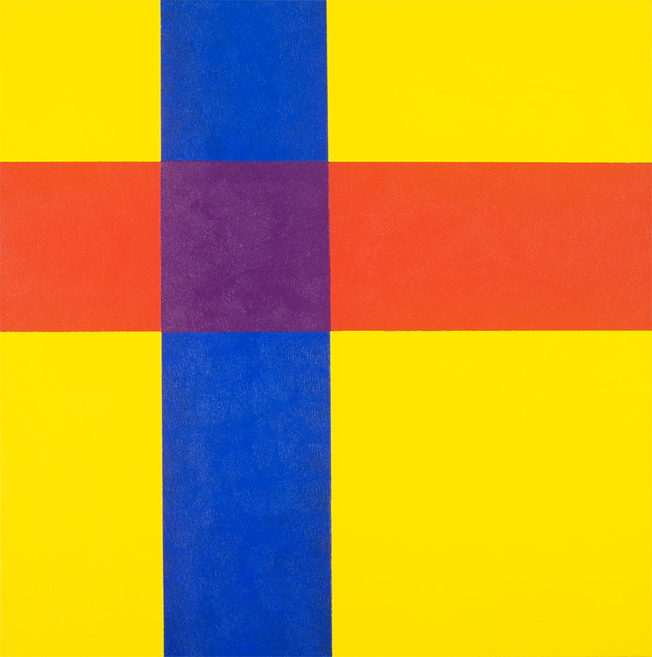 Red Crossing Blue in Yellow - 24x24inches