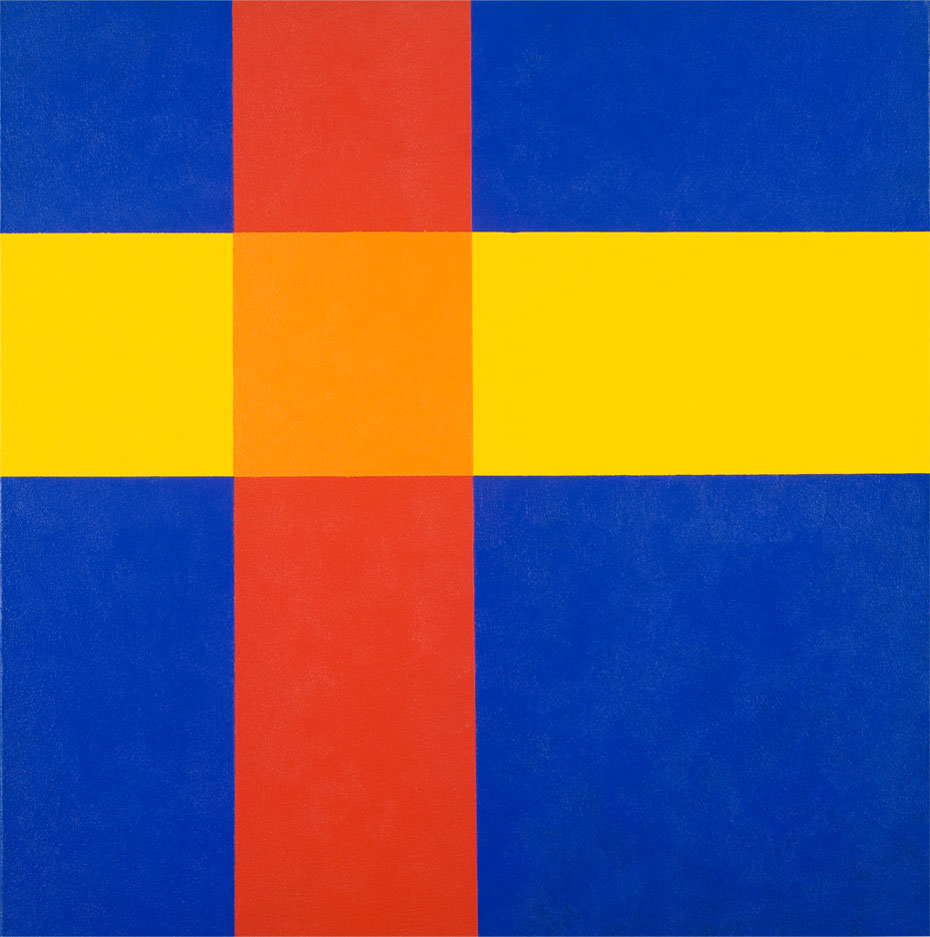 Yellow Crossing Red in Blue - 24x24inches